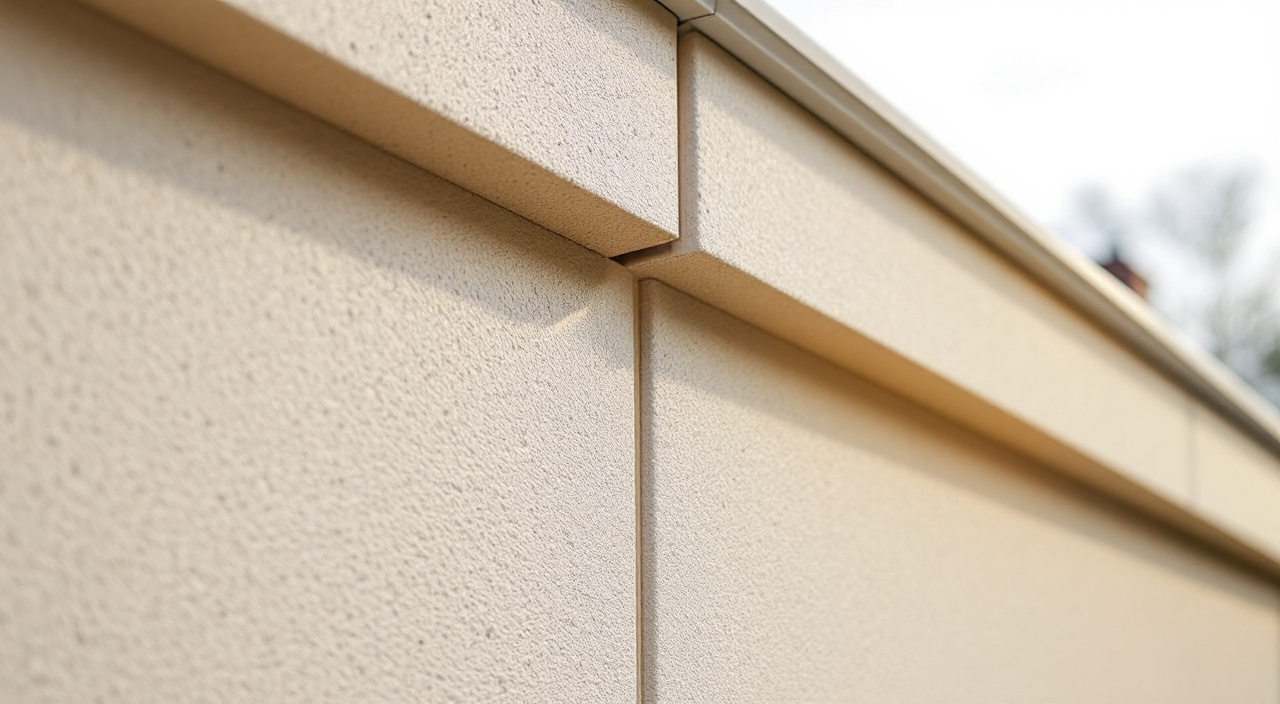 Joint de fractionnement vertical fermé par un profilé sur une façade enduite claire